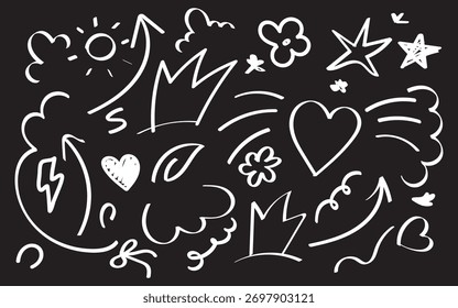 Hand drawn doodles on a dark background..