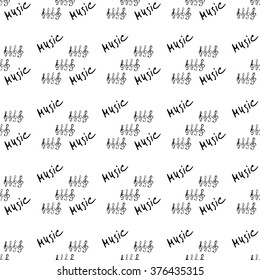 hand drawn doodles on music theme. Colorless music symbols and word/Vector set of doodle on music theme
