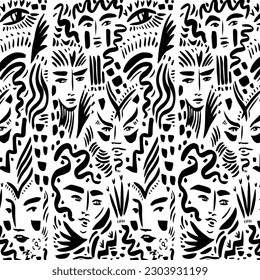 Hand drawn doodles and other doodle style elements. Seamless black - white pattern.