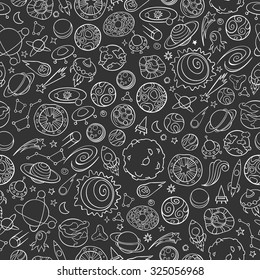 hand drawn doodles of planets ans space objects