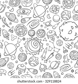 hand drawn doodles of planets ans space objects