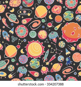 hand drawn doodles of planets ans space objects