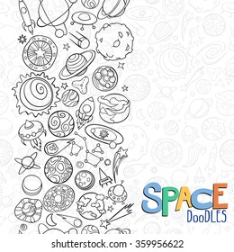 hand drawn doodles of planets ans space objects