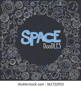 hand drawn doodles of planets ans space objects