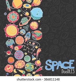 hand drawn doodles of planets ans space objects