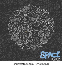 hand drawn doodles of planets ans space objects