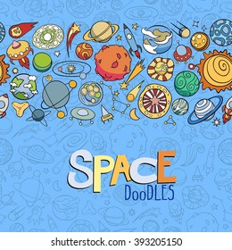 hand drawn doodles of planets ans space objects