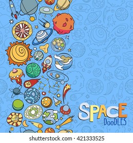 hand drawn doodles of planets ans space objects