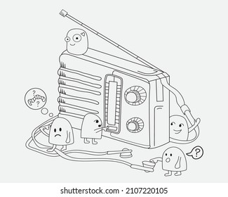 Doodles dibujados a mano con diseño de vector de radio