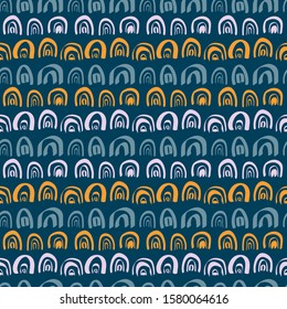 Hand drawn doodles seamless pattern. Vector abstract background with colorful semi-circle shapes	