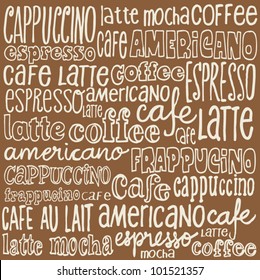 Hand drawn doodles set of coffee words
