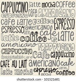 Hand drawn doodles set of coffee words