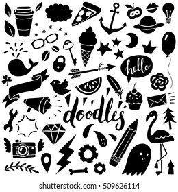 hand drawn doodles silhouette set 