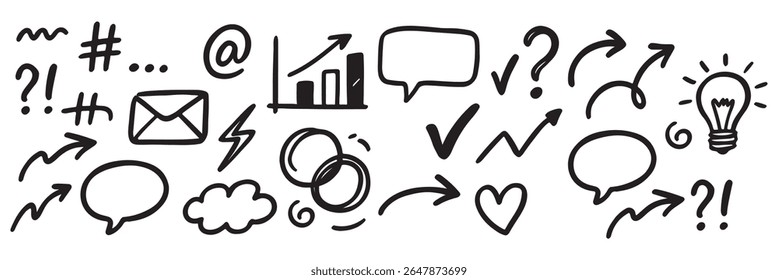 Hand drawn doodles vector, hand drawn sketch line style elements