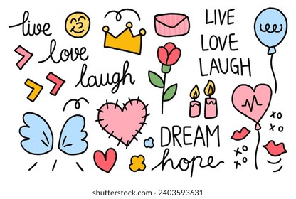 hand drawn doodles vector. valentine living