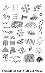 Hand drawn doodles, waves, lines, circles, Fun abstract doodle shapes, scribbles in a notebook