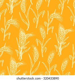 Hand drawn Doodles Wheat ears - Vector Seamless pattern