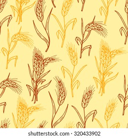 Hand drawn Doodles Wheat ears - Vector Seamless pattern