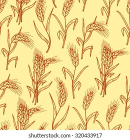 Hand drawn Doodles Wheat ears - Vector Seamless pattern