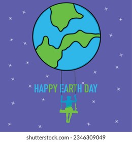 Hand drawn doodle,sketch Earth ,beneath which a woman is swaying,representing Happy Earth day