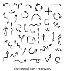 Hand drawn doodoe arrows set made of chalk or pastel texture, vector illustration