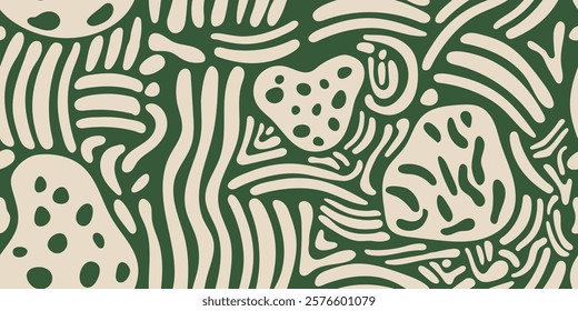 Hand drawn dot doodle pattern green color, seamless designs on textiles, clothing, gift wrapping, banners, home decor, abstract backgrounds. Vector illustration.