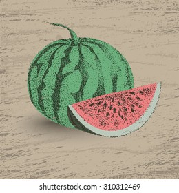 Hand drawn dot watermelon llustration