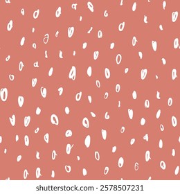 Hand drawn dots on pinky peachy strokes seamless pattern. Abstract hand painted dots, spots, dashes, lines background. Minimal art for wallpaper design, fabric. Vector confetti texture