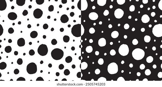 Hand drawn dots pattern. Black and white abstract blobs. Set of contrasts backgrounds. 