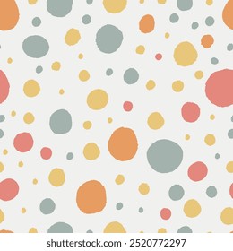 Hand drawn dots pattern. Blue, yellow and red abstract background. Big and small blobs. Pastel tones backdrop. 