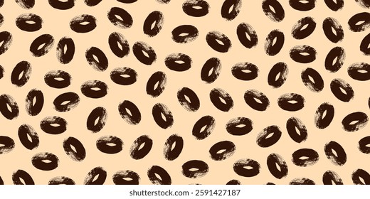 Pontos desenhados à mão em padrão contínuo, Doodle circular e ovais grunge. Círculos pinceladas com textura grungy, fundo divertido com pontos pretos