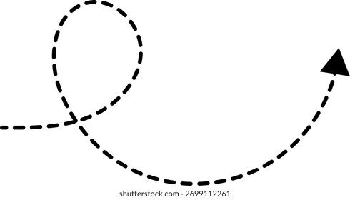Hand drawn dotted arrows. Hand drawn freehand different curved lines, swirls arrows. Curved arrow line. Doodle, sketch style. Isolated Vector illustration.