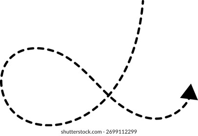 Flechas punteadas dibujadas a mano. Dibujado a mano alzada diferentes líneas curvas, remolinos y flechas. Línea de flecha curva. Doodle, estilo sketch. Ilustración vectorial aislada.