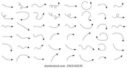 Hand drawn dotted arrows set.  Doodle arrows of varios shapes and directions.