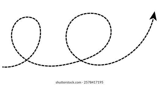 Hand drawn dotted arrows set. Sketch curved dashed arrows design. Black dot vector pointers pointing in different directions. Simple design elements of signpost showing confusing complex path. EPS 10