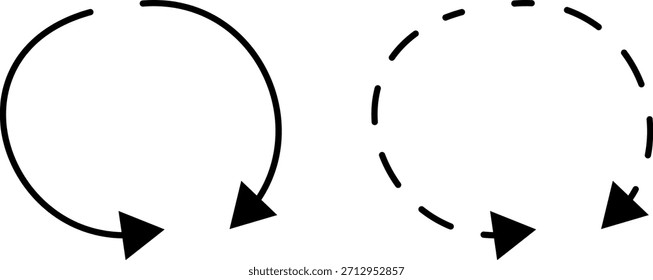 Hand drawn dotted arrows set vector illustration isolated on white background. Hand drawn freehand different curved lines, swirls arrows. Curved arrow line. Doodle, sketch style.