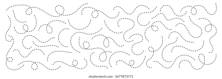 Handgezeichnete gepunktete Kurve. Spirale gepunktete Linie Sammlung. Abstrakte wellenförmige gepunktete Wirbellinie. Perfekt als dekorative Trennwand, Rahmen, Rahmen Ornament.