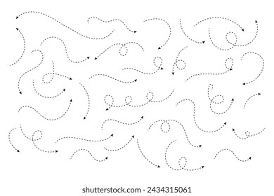 Hand drawn dotted curved arrow shape vector.