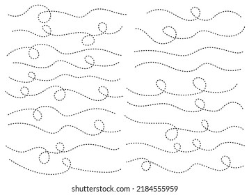 Hand drawn dotted curved line shape.  Curved line icon collection. Vector illustration isolated on white background