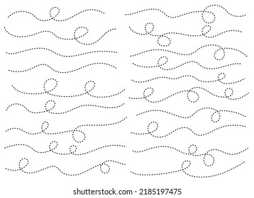 Hand drawn dotted curved line shape.  Curved line icon collection. Vector illustration isolated on white background