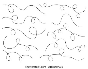 Hand drawn dotted curved line shape.  Curved line icon collection. Vector illustration isolated on white background