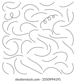 Dibujado a mano línea delgada curva punteada. Ilustración vectorial de línea de puntos sobre fondo blanco. eps 10.
