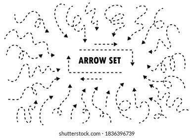 Hand drawn dotted line arrow set. Isolated on white background.