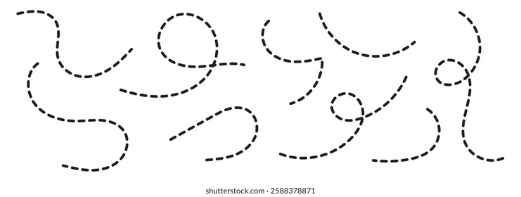 hand drawn dotted lines path on white background