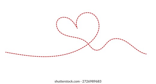 Handgezeichnetes, gepunktetes rotes Herz auf einzeln transparentem Hintergrund. Vektorgrafik Linie Herz für Valentinstag Grußkarte, Plakatdesign