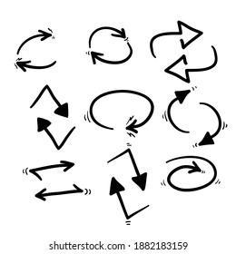 símbolo de flecha doble reversa dibujado a mano para el icono de reemplazo, signo lineal de intercambio en fondo blanco aislado