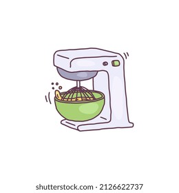 Hand Drawn Dough Stand Mixer Or Food Processor, Doodle Vector Illustration Isolated On White Background. Kitchen Utensil And Electronic Appliance For Baking And Food Preparation.