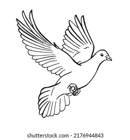 Hand drawn dove outline. Line art style isolated on white background.