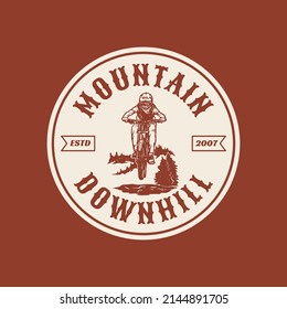 Hand Drawn Downhill Adventure Mountain Bike Logo Label Badge