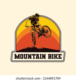 Hand Drawn Downhill Adventure Mountain Bike Logo Label Badge